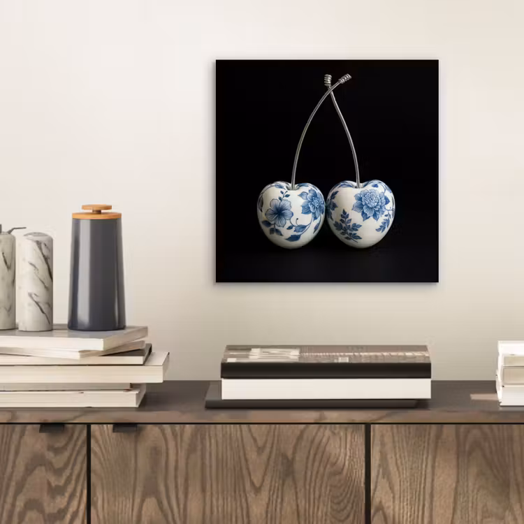 Aluminium schilderij - Kersen - Delfts blauw - Fruit — 2