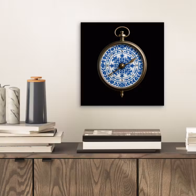 Aluminium schilderij - Kompas - Delfts blauw - Zwart — 2
