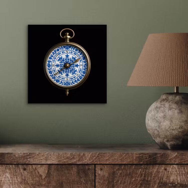 Aluminium schilderij - Kompas - Delfts blauw - Zwart — 3