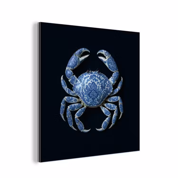 Aluminium schilderij - Krab - Delfts blauw - Dieren — 1