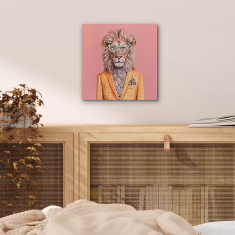Aluminium schilderij - Leeuw - Pak - Geruit - Bril — 4