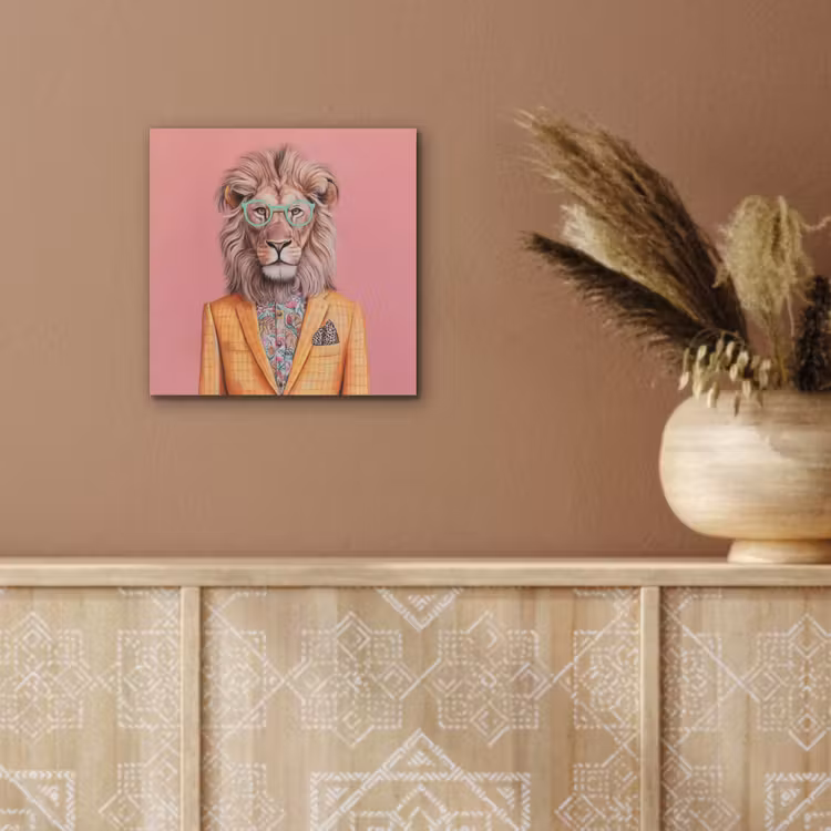 Aluminium schilderij - Leeuw - Pak - Geruit - Bril — 5