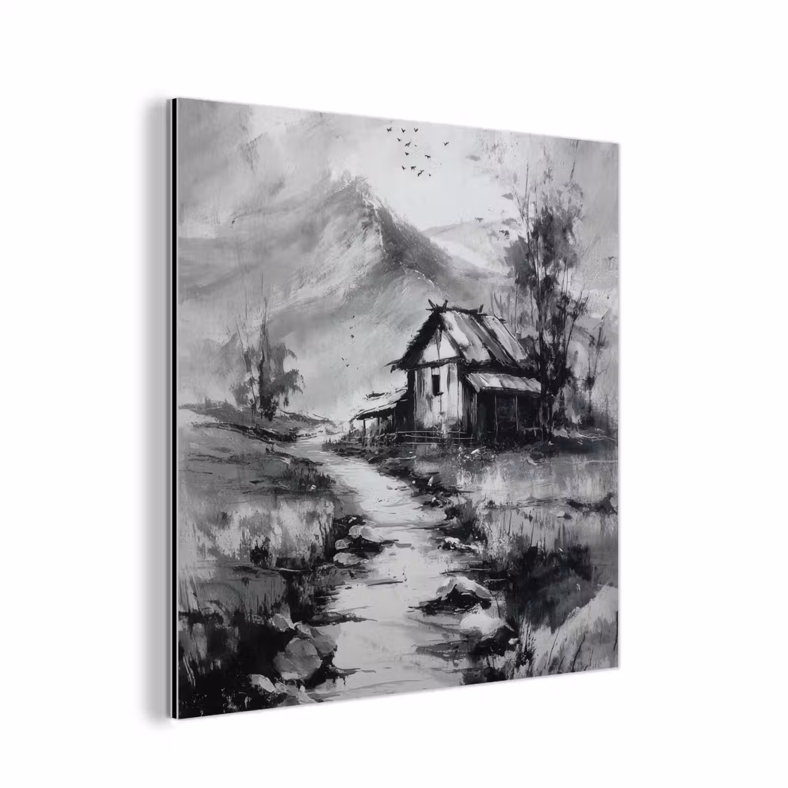 Aluminium schilderij - Hut - Grijs - Bergen - Mistig — 1