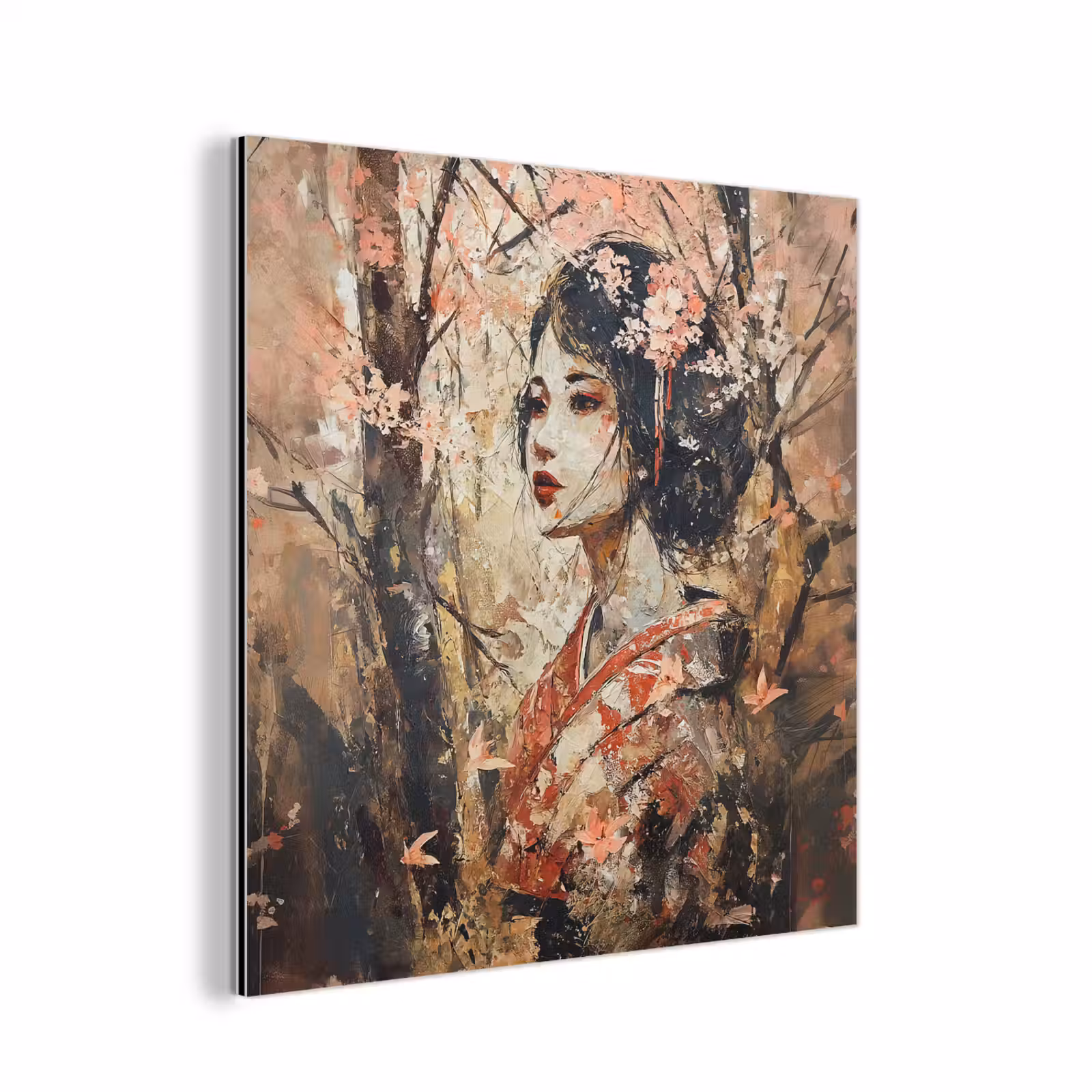 Aluminium schilderij - Kimono - Vrouw - kersenbomen — 1