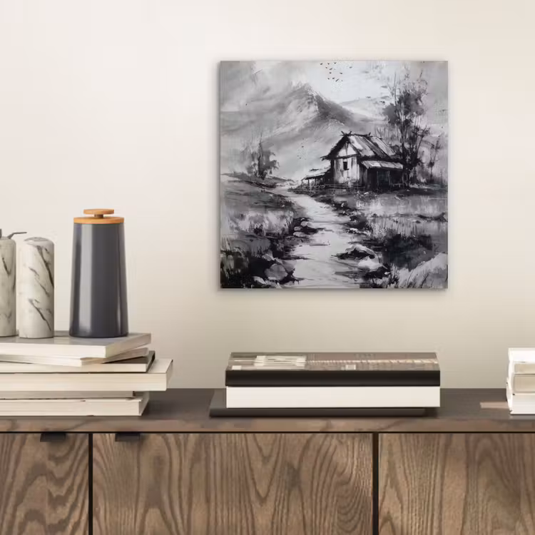 Aluminium schilderij - Hut - Grijs - Bergen - Mistig — 2