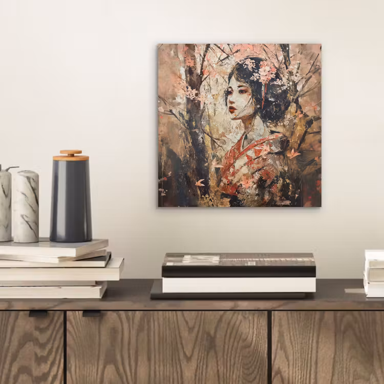Aluminium schilderij - Kimono - Vrouw - kersenbomen — 2