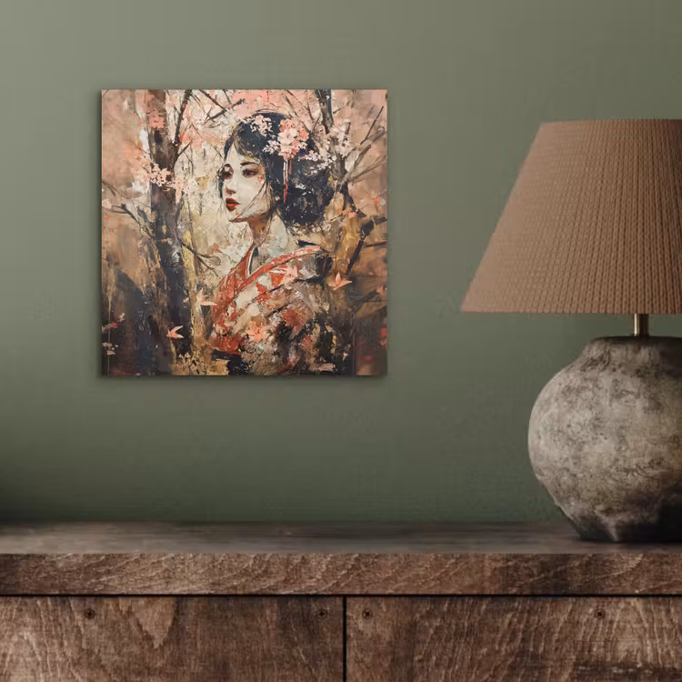 Aluminium schilderij - Kimono - Vrouw - kersenbomen — 3