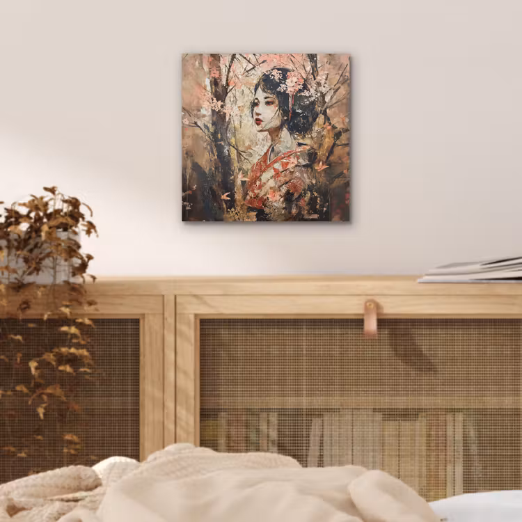 Aluminium schilderij - Kimono - Vrouw - kersenbomen — 4