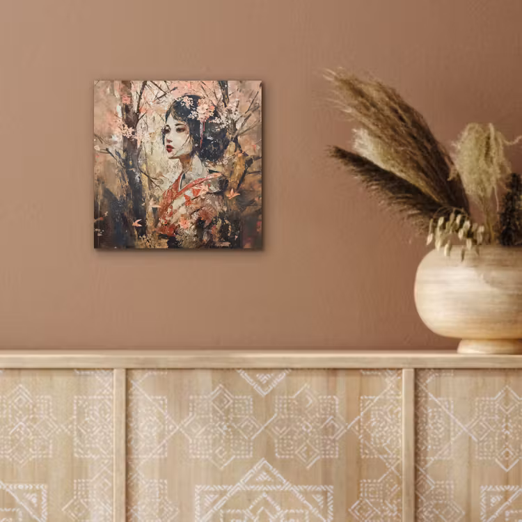 Aluminium schilderij - Kimono - Vrouw - kersenbomen — 5