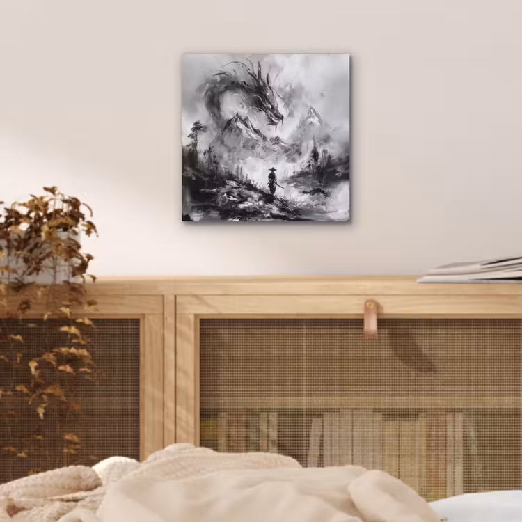 Aluminium schilderij - Krijger - Draak - Grijs — 4