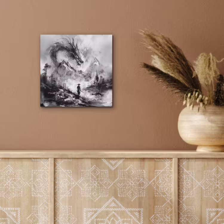 Aluminium schilderij - Krijger - Draak - Grijs — 5