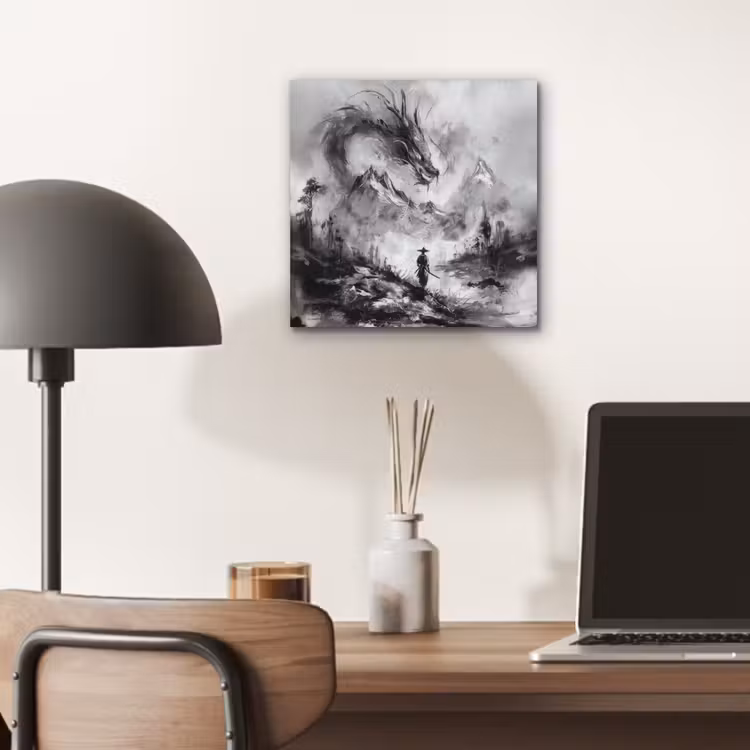 Aluminium schilderij - Krijger - Draak - Grijs — 6
