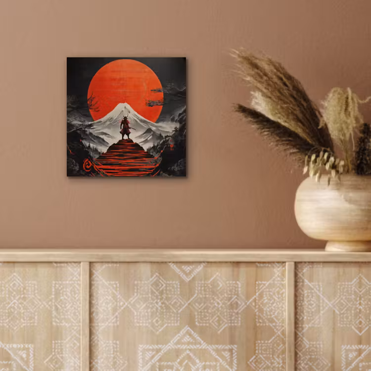 Aluminium schilderij - Krijger - Rode trappen - Zon - Berg — 5