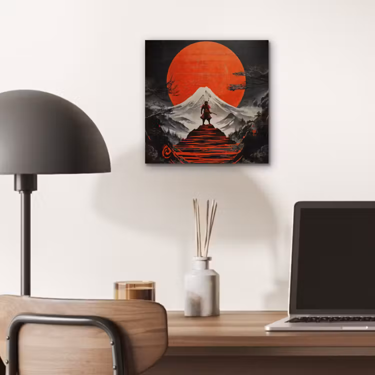 Aluminium schilderij - Krijger - Rode trappen - Zon - Berg — 6