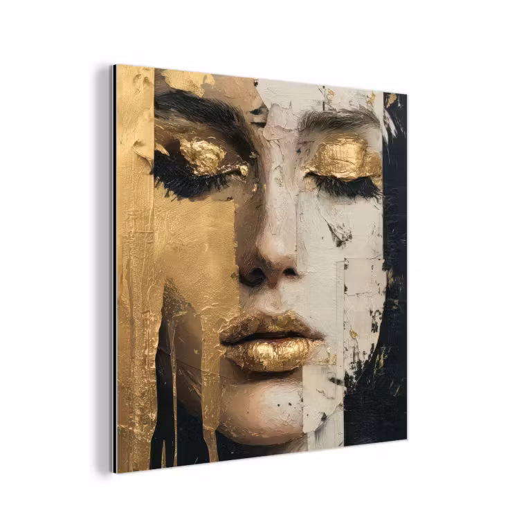 Aluminium schilderij - Abstract - Goud - Gezicht - Lippen — 1