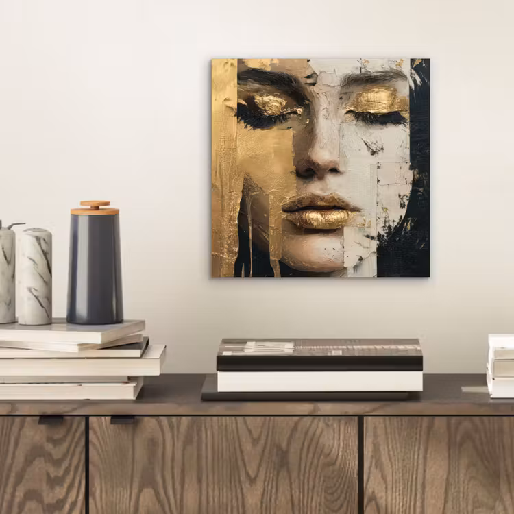 Aluminium schilderij - Abstract - Goud - Gezicht - Lippen — 2
