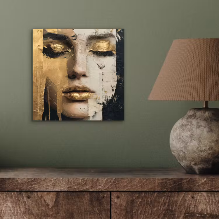 Aluminium schilderij - Abstract - Goud - Gezicht - Lippen — 3