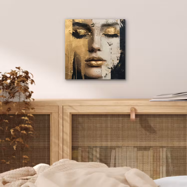 Aluminium schilderij - Abstract - Goud - Gezicht - Lippen — 4