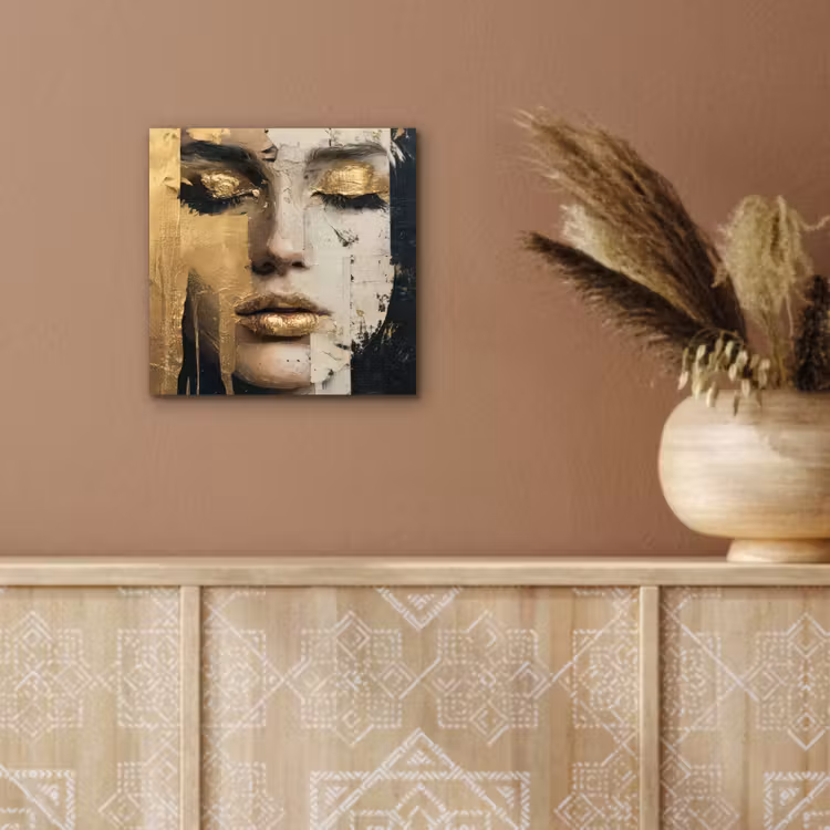Aluminium schilderij - Abstract - Goud - Gezicht - Lippen — 5