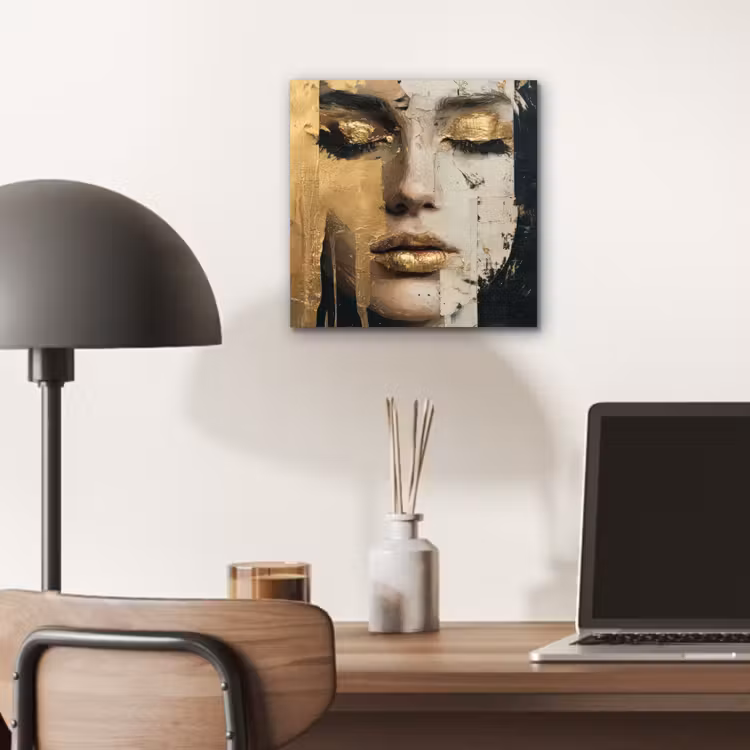 Aluminium schilderij - Abstract - Goud - Gezicht - Lippen — 6