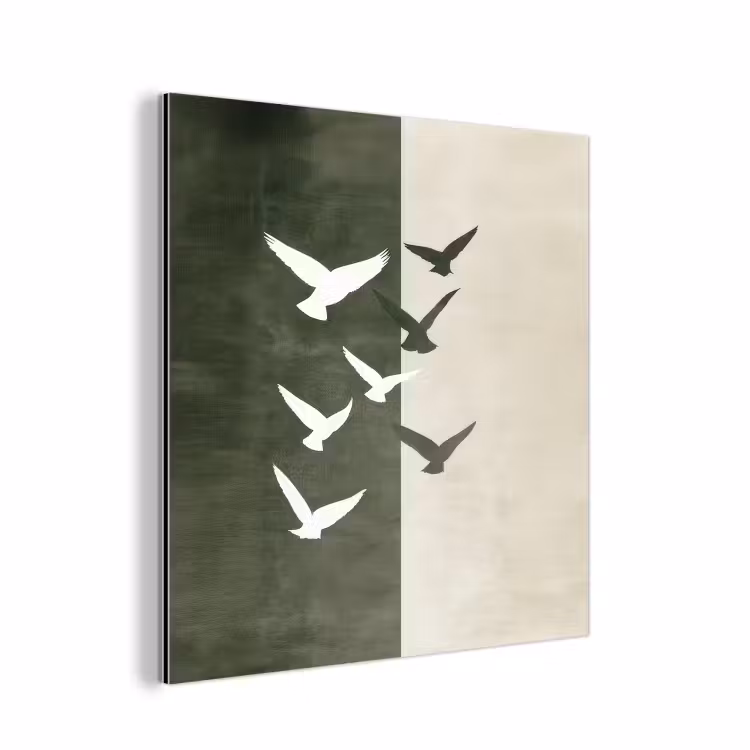 Aluminium schilderij - Japandi - Vogel - Groen — 1