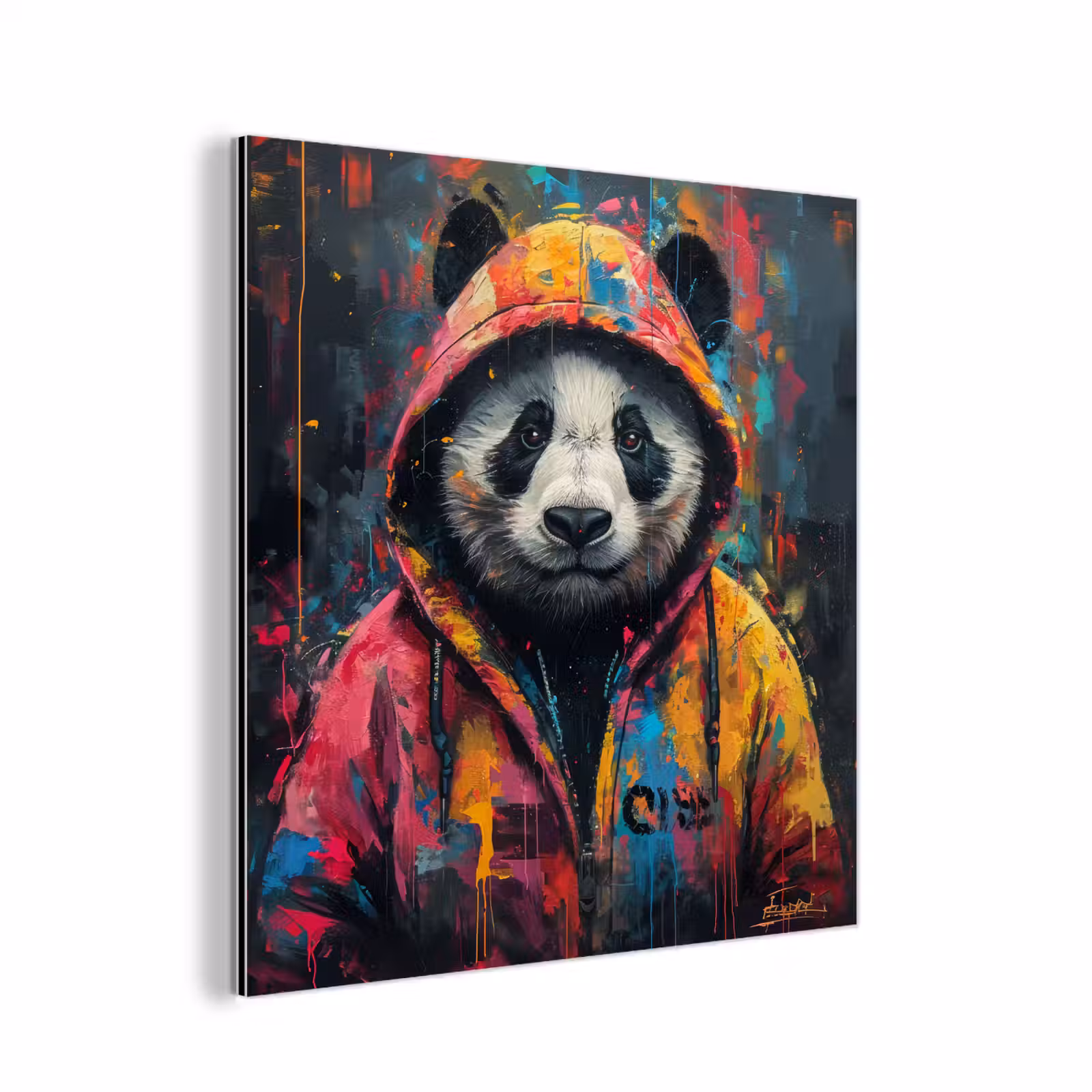 Aluminium schilderij - Graffiti - Panda - Jas - Kleurrijk — 1