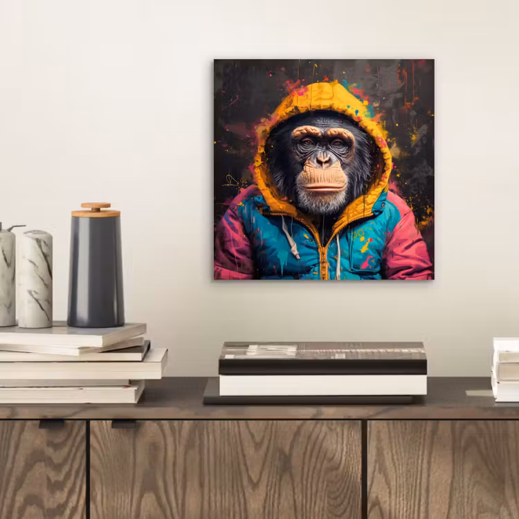 Aluminium schilderij - Graffiti - Chimpansee - Jas - Aap - Verf — 2