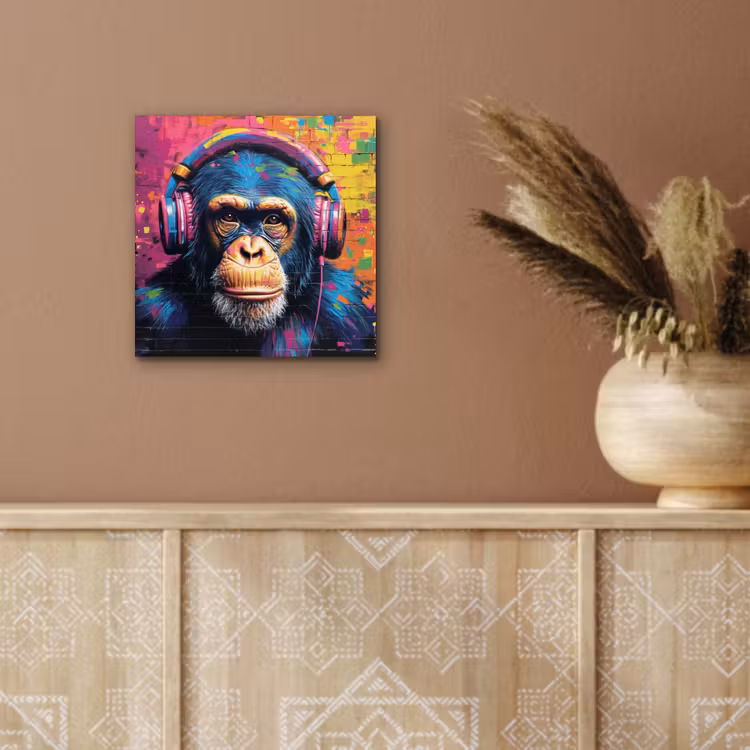 Aluminium schilderij - Graffiti - Chimpanzee - Street art - Koptelefoon - Aap — 5