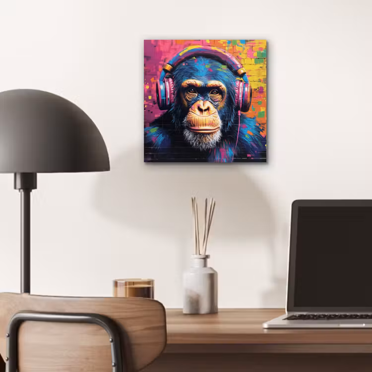 Aluminium schilderij - Graffiti - Chimpanzee - Street art - Koptelefoon - Aap — 6