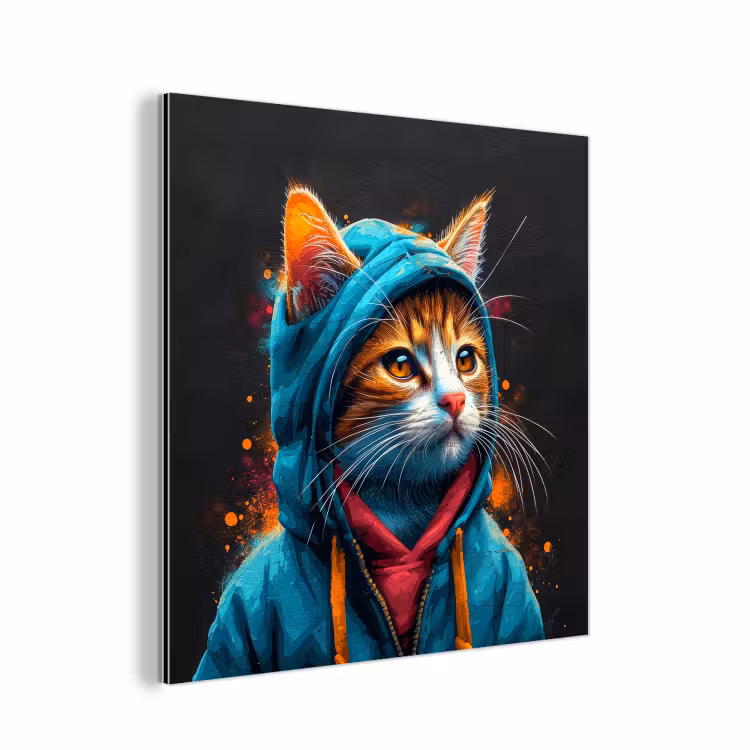 Aluminium schilderij - Graffiti - Kat - Zwart - Jas — 1