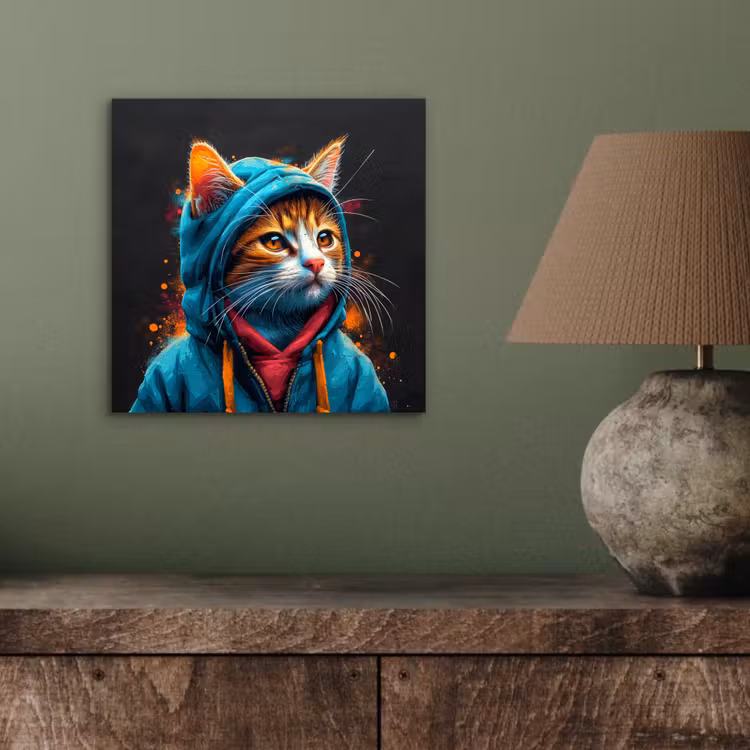 Aluminium schilderij - Graffiti - Kat - Zwart - Jas — 3