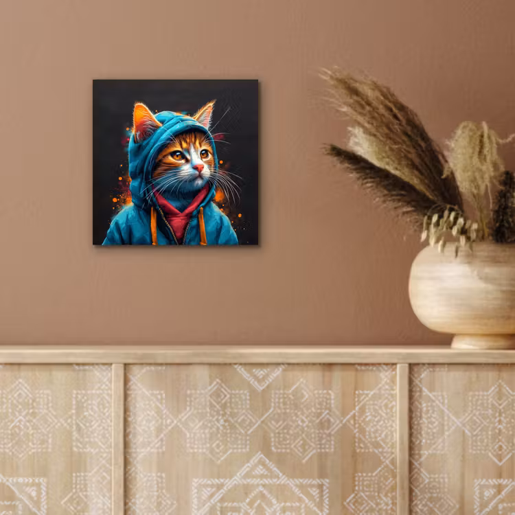 Aluminium schilderij - Graffiti - Kat - Zwart - Jas — 5
