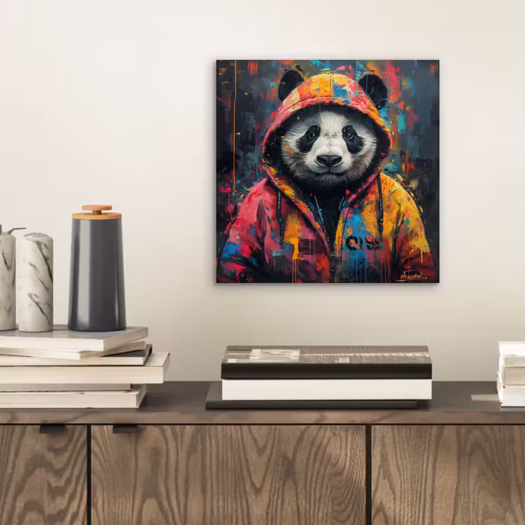 Aluminium schilderij - Graffiti - Panda - Jas - Kleurrijk — 2