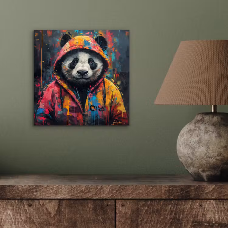 Aluminium schilderij - Graffiti - Panda - Jas - Kleurrijk — 3