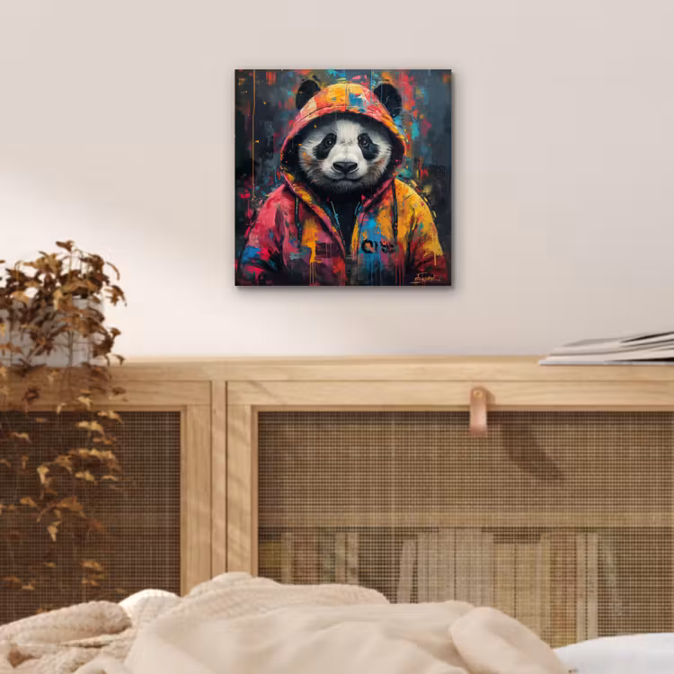 Aluminium schilderij - Graffiti - Panda - Jas - Kleurrijk — 4