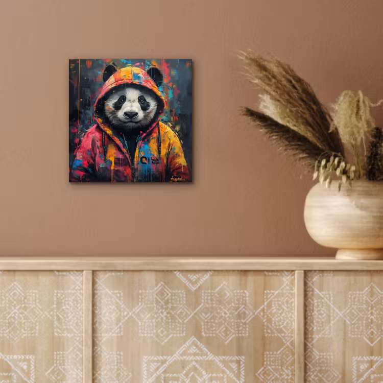 Aluminium schilderij - Graffiti - Panda - Jas - Kleurrijk — 5