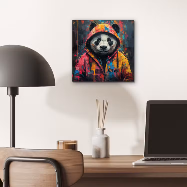 Aluminium schilderij - Graffiti - Panda - Jas - Kleurrijk — 6