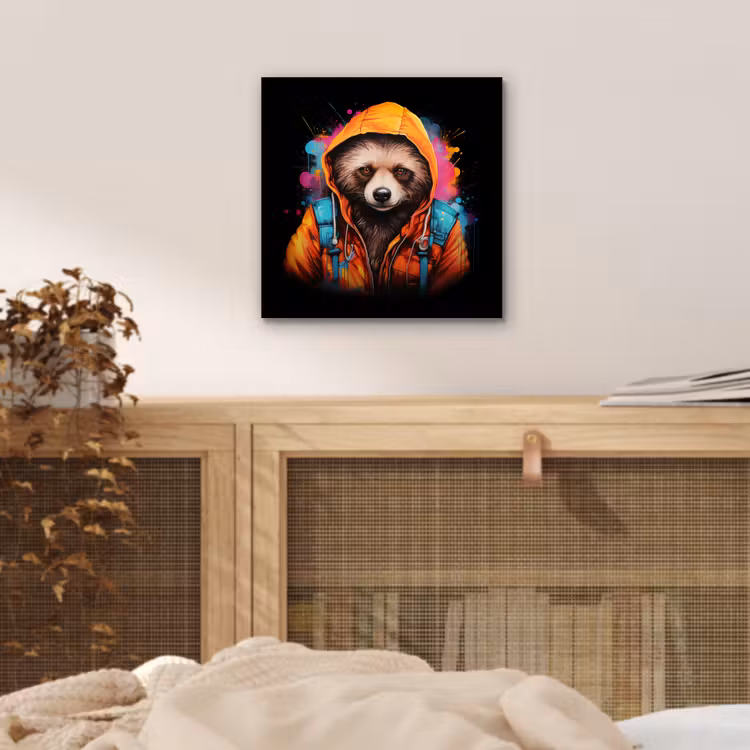 Aluminium schilderij - Graffiti - Wasbeer - Jas - Zwart — 4
