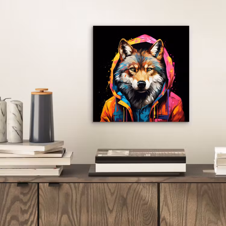 Aluminium schilderij - Graffiti - Wolf - Jas - Zwart — 2