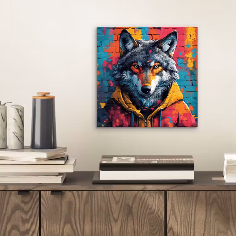 Aluminium schilderij - Graffiti - Wolf - Street art - Blauw — 2