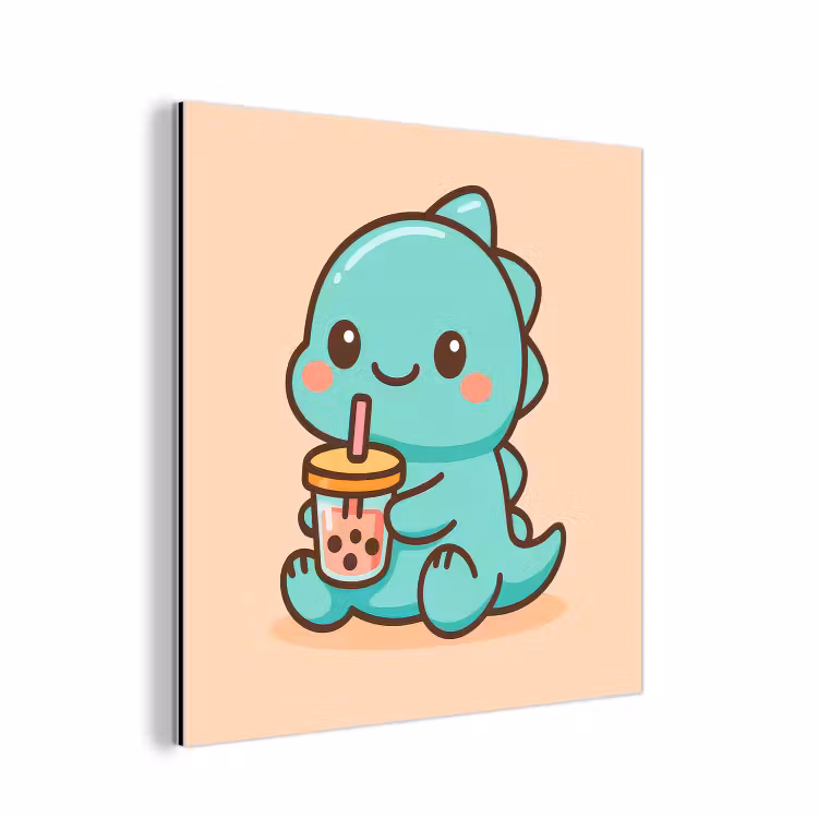 Aluminium schilderij - Dino - Boba - kawaii - Oranje — 1