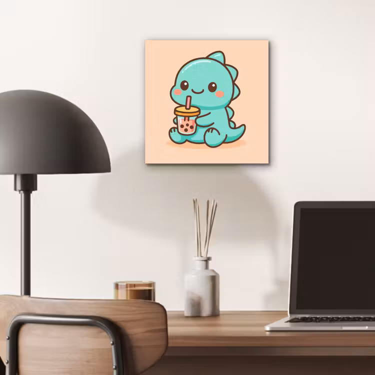 Aluminium schilderij - Dino - Boba - kawaii - Oranje — 6