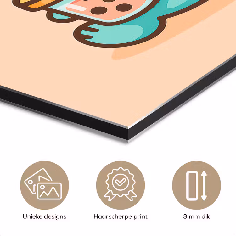 Aluminium schilderij - Dino - Boba - kawaii - Oranje — 7