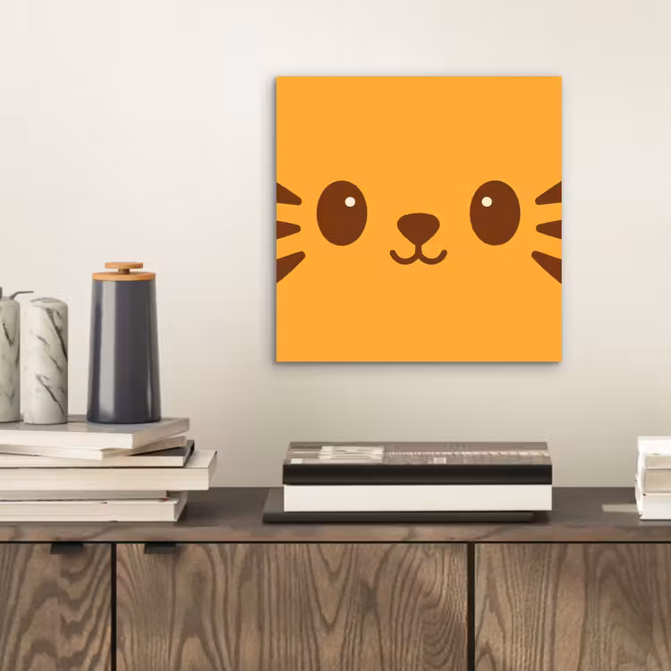Aluminium schilderij - Kat - Simplistisch - Oranje - Vrolijk — 2