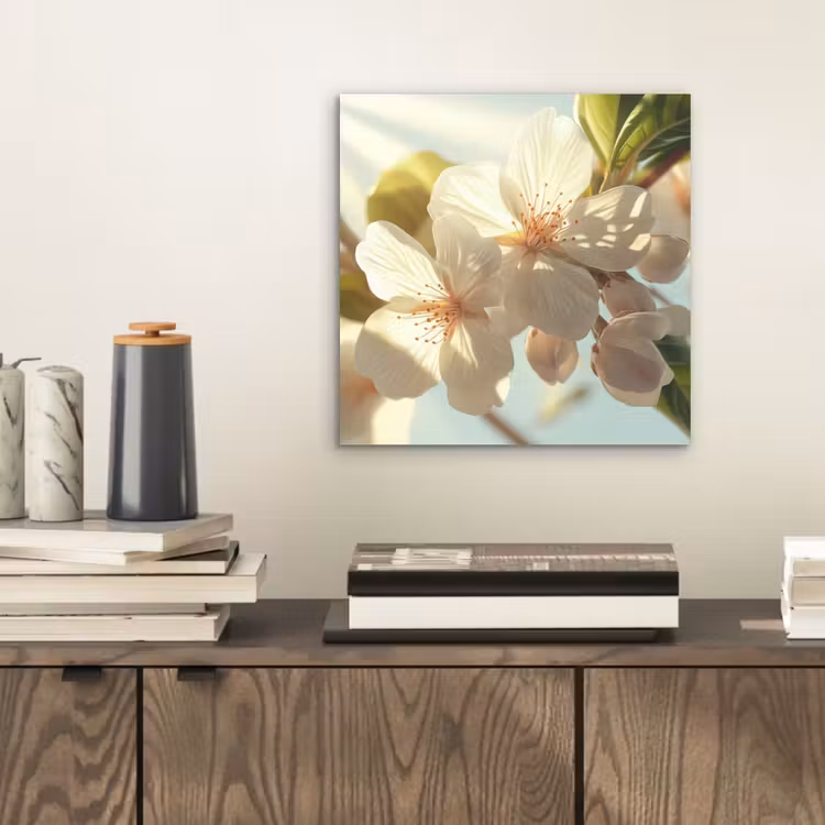 Aluminium schilderij - Bloesems - Wit - Zonnestralen - Bloemblaadjes — 2