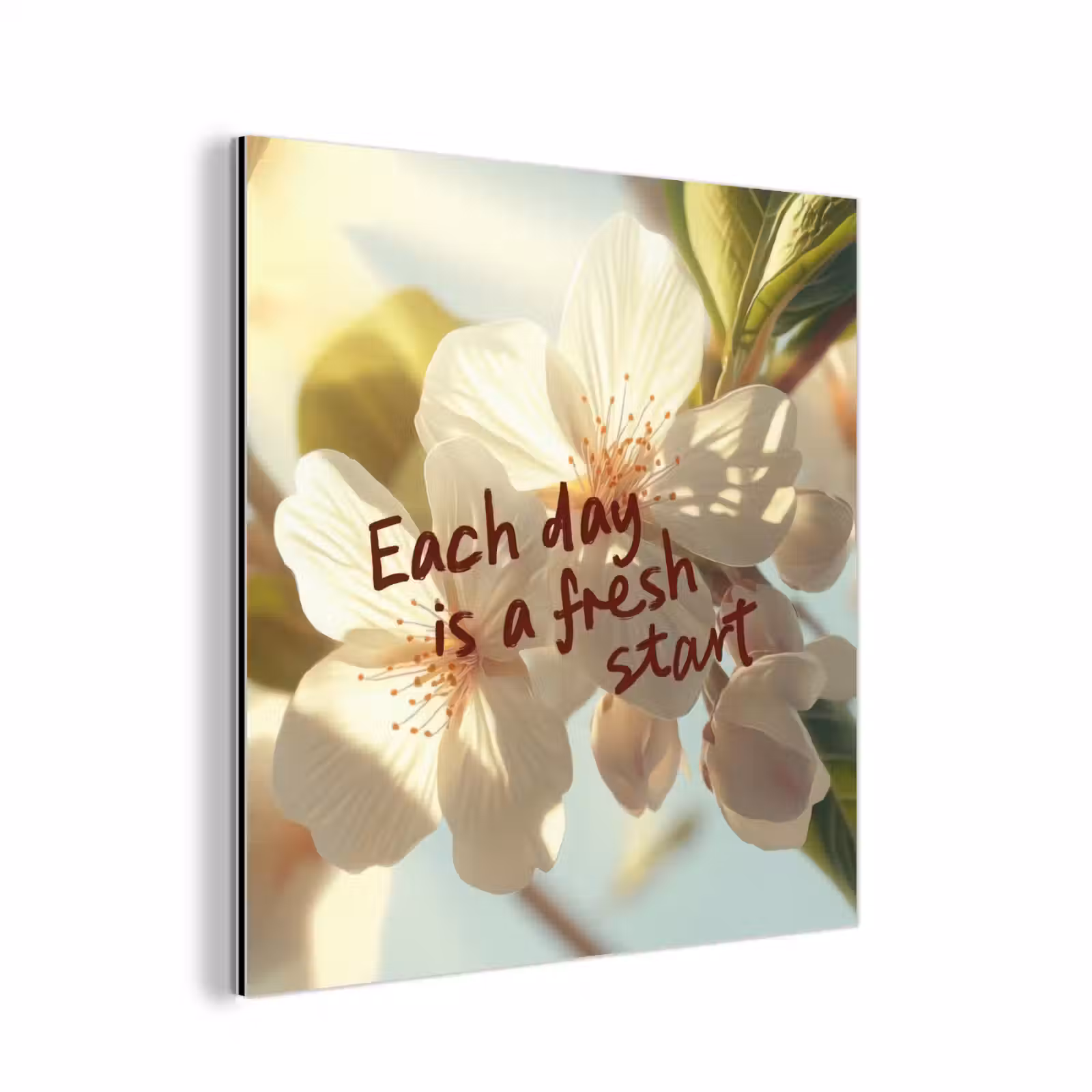 Aluminium schilderij - Bloesems - Zonlicht - Quote - Wit — 1