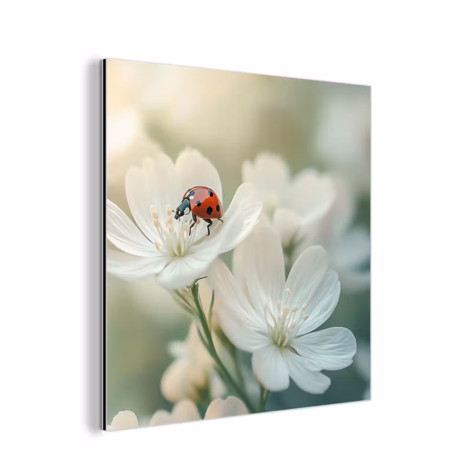 Aluminium schilderij - Lieveheersbeestje - Bloemen - Wit — 1