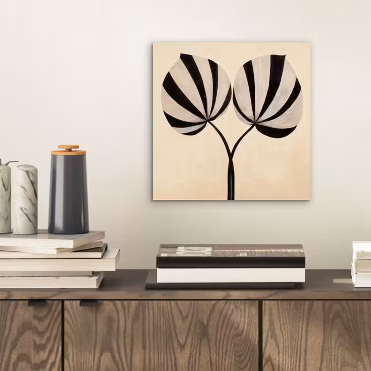 Aluminium schilderij - Bladeren - Gestreept - Stengel - Beige — 2