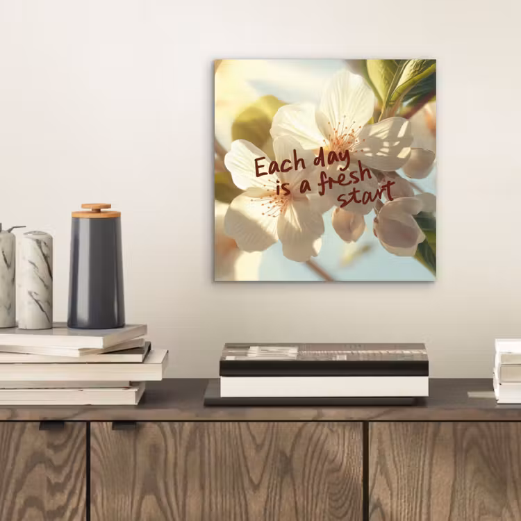 Aluminium schilderij - Bloesems - Zonlicht - Quote - Wit — 2