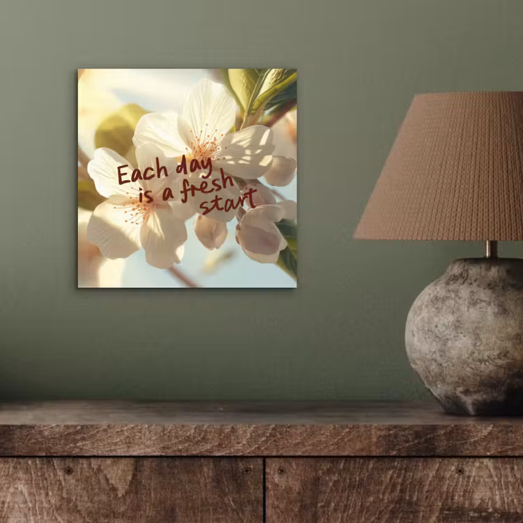 Aluminium schilderij - Bloesems - Zonlicht - Quote - Wit — 3